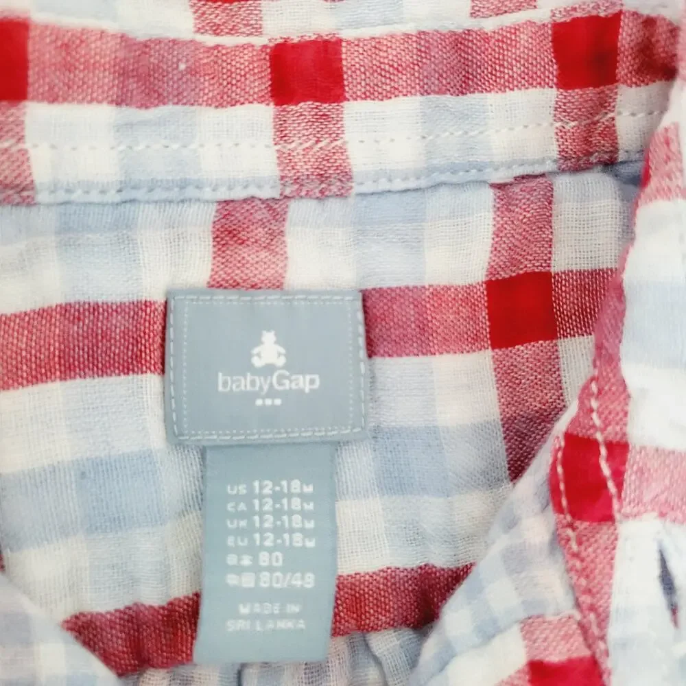 Gap 12-18M super soft plaid red white and blue